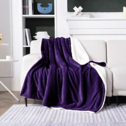 Ameha Sherpa Fleece Blanket For Bed, Sofa & Travel Soft Fluffy Thick & Reversible Throw Purple Super King 230X270Cm - thumbnail 2