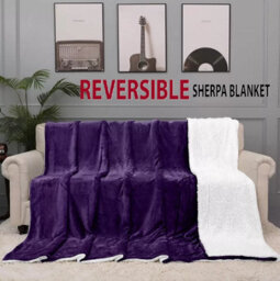 Ameha Sherpa Fleece Blanket For Bed, Sofa & Travel Soft Fluffy Thick & Reversible Throw Purple Super King 230X270Cm