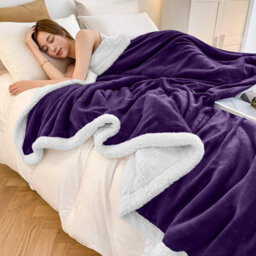 Ameha Sherpa Fleece Blanket For Bed, Sofa & Travel Soft Fluffy Thick & Reversible Throw Purple Super King 230X270Cm - thumbnail 6
