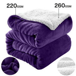 Ameha Sherpa Fleece Blanket For Bed, Sofa & Travel Soft Fluffy Thick & Reversible Throw Purple Super King 230X270Cm - thumbnail 5