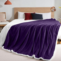 Ameha Sherpa Fleece Blanket For Bed, Sofa & Travel Soft Fluffy Thick & Reversible Throw Purple Super King 230X270Cm - thumbnail 7