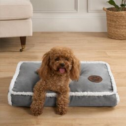 OHS Sherpa Bind Pet Bed Dog Puppy Comfy Mat Cushion Washable Fleece, Grey - Large