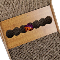 Living And Home Corrugated L Shaped Cat Scratcher Kitten Cardboard Scratching With Toys - thumbnail 4