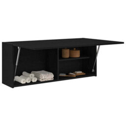 Walplus Bathroom Wall Cabinet Black 100X25X40 Cm Engineered Wood - thumbnail 4