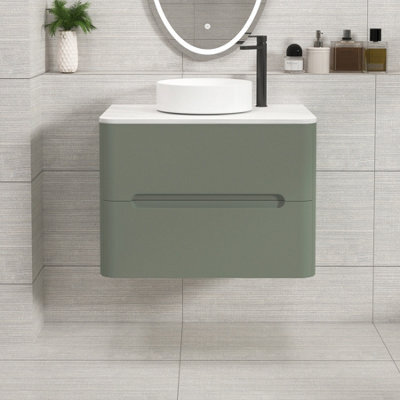 Royal Bathrooms Venice 700mm Sage Green Wall Mounted Vanity Unit 2 Drawer With Carrara White Undrilled Worktop & Without Basin - image 1