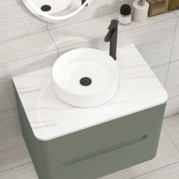 Royal Bathrooms Venice 700mm Sage Green Wall Mounted Vanity Unit 2 Drawer With Carrara White Undrilled Worktop & Without Basin - thumbnail 6
