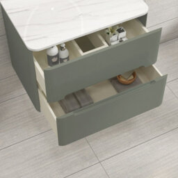 Royal Bathrooms Venice 700mm Sage Green Wall Mounted Vanity Unit 2 Drawer With Carrara White Undrilled Worktop & Without Basin - thumbnail 5