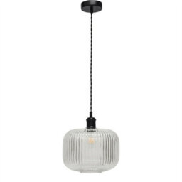 First Choice Lighting Set Of 2 Batley Large - Clear Ribbed Glass Black Retro Pendants - thumbnail 2