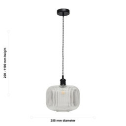 First Choice Lighting Set Of 2 Batley Large - Clear Ribbed Glass Black Retro Pendants - thumbnail 6