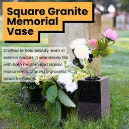 Novecrafto Granite Memorial Vase For Flowers - 25Cm Tall Solid Black Stone Square Vase With Insert Grid For Cemetery Or Garden Or Home Use - thumbnail 6