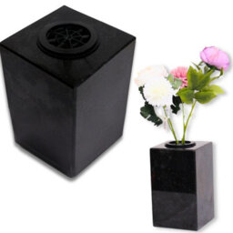 Novecrafto Granite Memorial Vase For Flowers - 25Cm Tall Solid Black Stone Square Vase With Insert Grid For Cemetery Or Garden Or Home Use