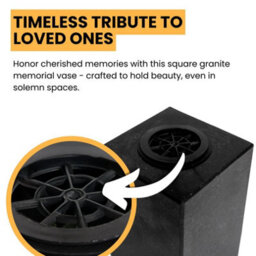 Novecrafto Granite Memorial Vase For Flowers - 25Cm Tall Solid Black Stone Square Vase With Insert Grid For Cemetery Or Garden Or Home Use - thumbnail 4