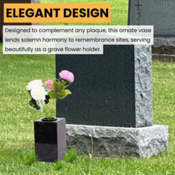 Novecrafto Granite Memorial Vase For Flowers - 25Cm Tall Solid Black Stone Square Vase With Insert Grid For Cemetery Or Garden Or Home Use - thumbnail 2
