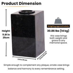 Novecrafto Granite Memorial Vase For Flowers - 25Cm Tall Solid Black Stone Square Vase With Insert Grid For Cemetery Or Garden Or Home Use - thumbnail 3