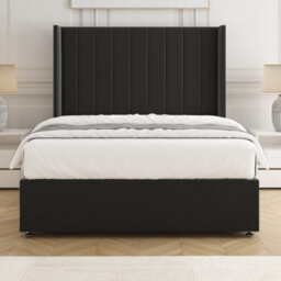 Bsspoke Hannah Divan Bed Set Black Plush Velvet 54Inch Wingedback Headboard & 2 Drawers Footend No Mattress In 4Ft 4Ft6 5Ft 6Ft - thumbnail 3