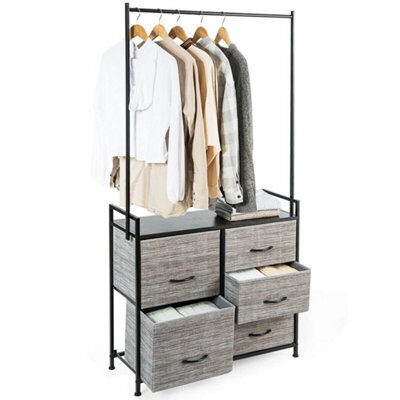 Metal Clothes Hanging Rail Coat Shoes Display Wardrobe Closet W/4 Fabric Drawers - image 1