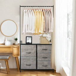 Metal Clothes Hanging Rail Coat Shoes Display Wardrobe Closet W/4 Fabric Drawers - thumbnail 6
