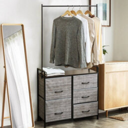 Metal Clothes Hanging Rail Coat Shoes Display Wardrobe Closet W/4 Fabric Drawers - thumbnail 5
