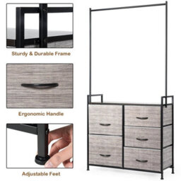 Metal Clothes Hanging Rail Coat Shoes Display Wardrobe Closet W/4 Fabric Drawers - thumbnail 4