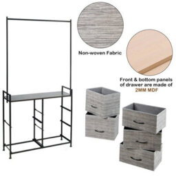 Metal Clothes Hanging Rail Coat Shoes Display Wardrobe Closet W/4 Fabric Drawers - thumbnail 3
