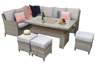 Signature Weave Edwina Wicker Corner Sofa Gas Lift Dining Table Ice Bucket Grey - image 1