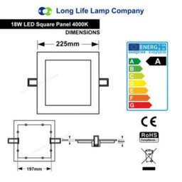 Long Life Lamps Company 18W Recessed Ceiling Led Square Panel 4000K White - thumbnail 2