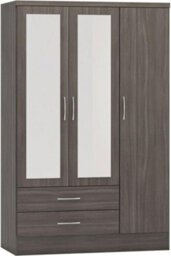 Seconique Nevada 3 Door 2 Drawer Mirrored Wardrobe Black Wood Grain