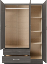 Seconique Nevada 3 Door 2 Drawer Mirrored Wardrobe Black Wood Grain - thumbnail 4