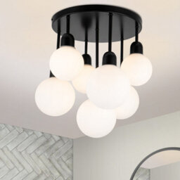 Cosylyte Broome Bathroom 7 Light Modern Opal Glass Ceiling Light - Matt Black