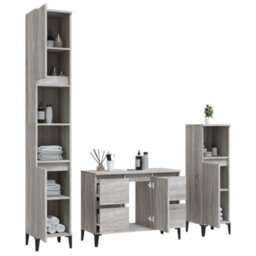 Berkfield 3 Piece Bathroom Furniture Set Grey Sonoma Engineered Wood - thumbnail 4