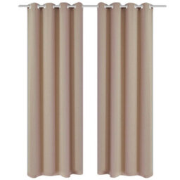 Berkfield Blackout Curtains 2 Pcs With Metal Eyelets 135X175 Cm Cream - thumbnail 1
