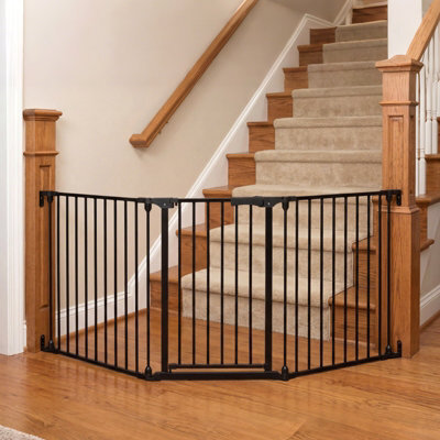 Costway Baby Gate For Doorways 3-Panel Hardware-Mounted Metal Safety Pet Gate-Black - image 1