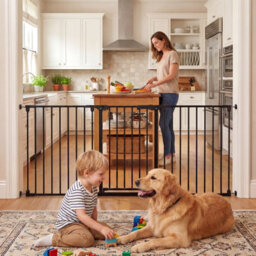 Costway Baby Gate For Doorways 3-Panel Hardware-Mounted Metal Safety Pet Gate-Black - thumbnail 8
