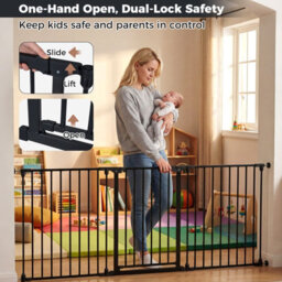 Costway Baby Gate For Doorways 3-Panel Hardware-Mounted Metal Safety Pet Gate-Black - thumbnail 9