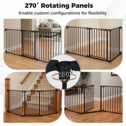 Costway Baby Gate For Doorways 3-Panel Hardware-Mounted Metal Safety Pet Gate-Black - thumbnail 7