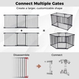 Costway Baby Gate For Doorways 3-Panel Hardware-Mounted Metal Safety Pet Gate-Black - thumbnail 6