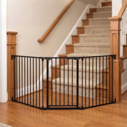 Costway Baby Gate For Doorways 3-Panel Hardware-Mounted Metal Safety Pet Gate-Black - thumbnail 1