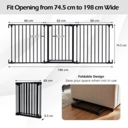 Costway Baby Gate For Doorways 3-Panel Hardware-Mounted Metal Safety Pet Gate-Black - thumbnail 2