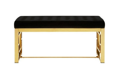 Orsina Luxe Black Velvet And Gold Bench, Button Tufted Upholstery With Gold Stainless Steel Frame, Accent Seat - image 1