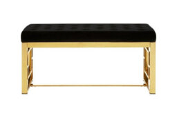 Orsina Luxe Black Velvet And Gold Bench, Button Tufted Upholstery With Gold Stainless Steel Frame, Accent Seat