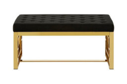 Orsina Luxe Black Velvet And Gold Bench, Button Tufted Upholstery With Gold Stainless Steel Frame, Accent Seat - thumbnail 4