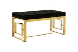 Orsina Luxe Black Velvet And Gold Bench, Button Tufted Upholstery With Gold Stainless Steel Frame, Accent Seat - thumbnail 5