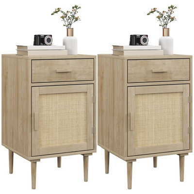 Bedside Cabinets Set Of 2 With Drawer And Adjustable Shelf, Natural - image 1