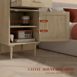 Bedside Cabinets Set Of 2 With Drawer And Adjustable Shelf, Natural - thumbnail 3