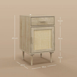 Bedside Cabinets Set Of 2 With Drawer And Adjustable Shelf, Natural - thumbnail 2