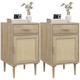 Bedside Cabinets Set Of 2 With Drawer And Adjustable Shelf, Natural - thumbnail 1