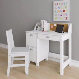 White Wooden Study Desk With Chair Kids & Teen Writing Table With Drawers & Storage For Home, School, & Small Spaces Teen Work - thumbnail 8