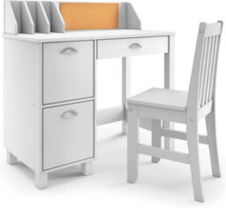 White Wooden Study Desk With Chair Kids & Teen Writing Table With Drawers & Storage For Home, School, & Small Spaces Teen Work - thumbnail 5