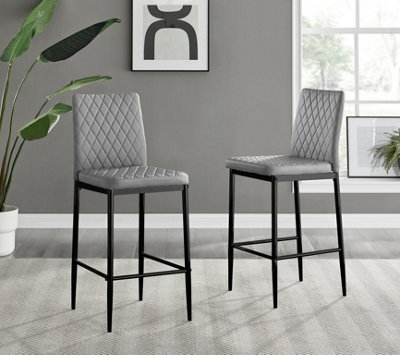 Furniturebox Milan Grey Diamond-Stiched Faux Leather Black Leg Padded Bar Stools (Set Of 2) - image 1