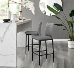 Furniturebox Milan Grey Diamond-Stiched Faux Leather Black Leg Padded Bar Stools (Set Of 2) - thumbnail 2